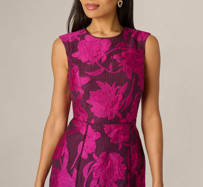 Floral Jacquard Short A Line Dress - Burgundy Pink | Adrianna Papell
