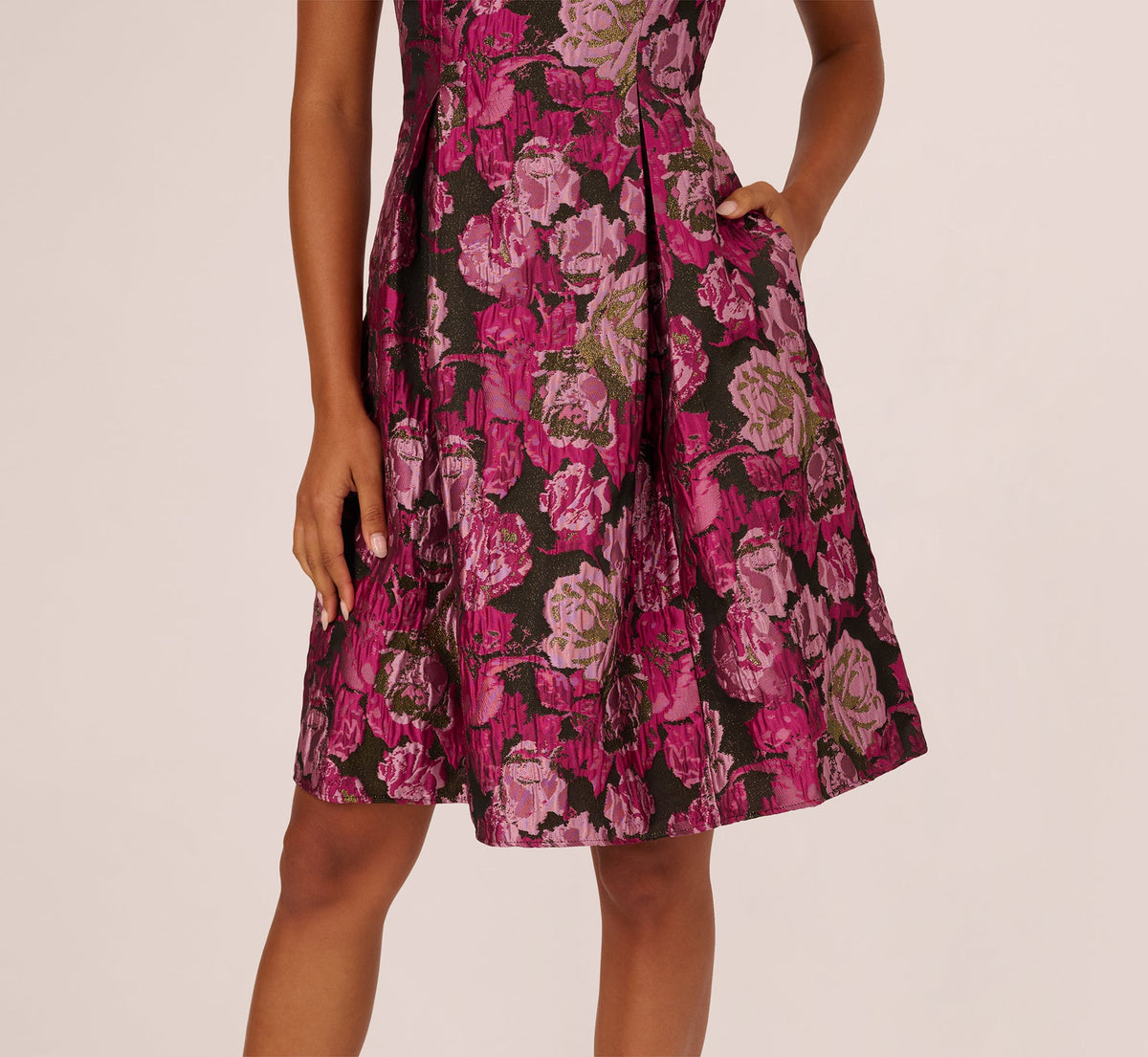 Rose Jacquard Envelope Back Dress - Pink Black Multi | Adrianna Papell