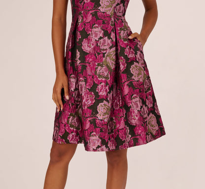 Rose Jacquard Envelope Back Dress - Pink Black Multi | Adrianna Papell
