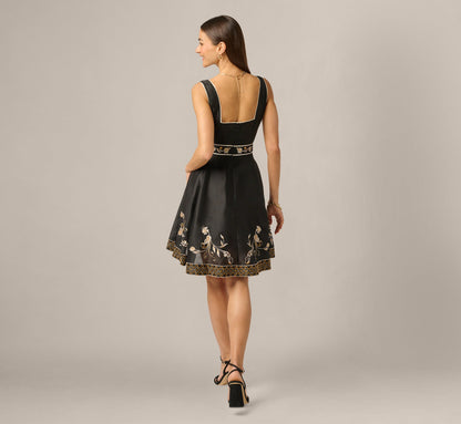 Floral Embroidered Cotton Short Dress - Black Multi | Adrianna Papell