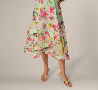 Collared Floral Organza High Low Midi Dress - Mint Multi | Adrianna Papell