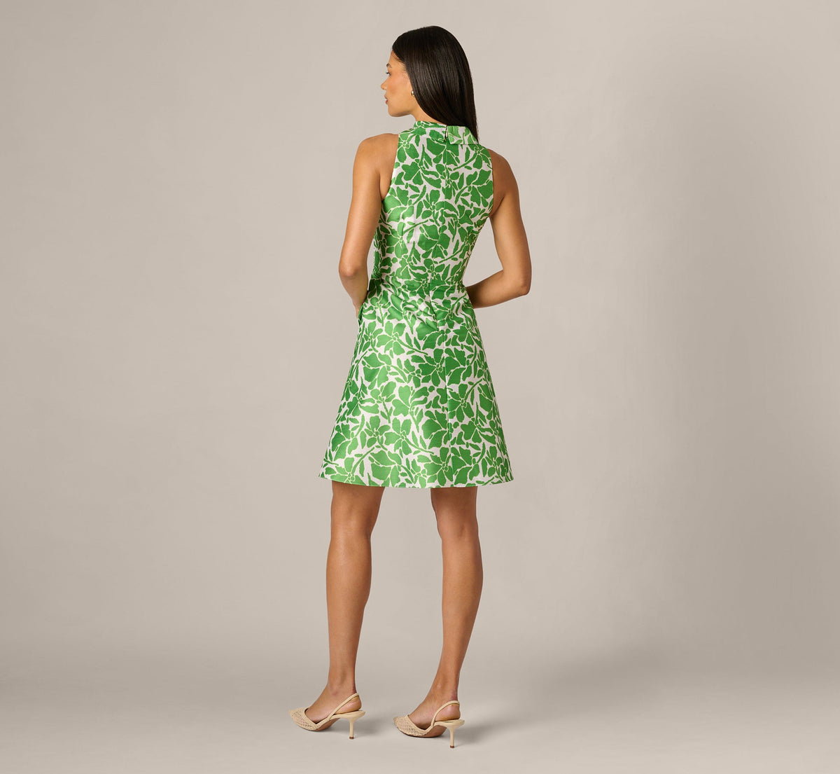 Sleeveless Printed Tie Front Short Dress - Ivory Green | Adrianna Papell
