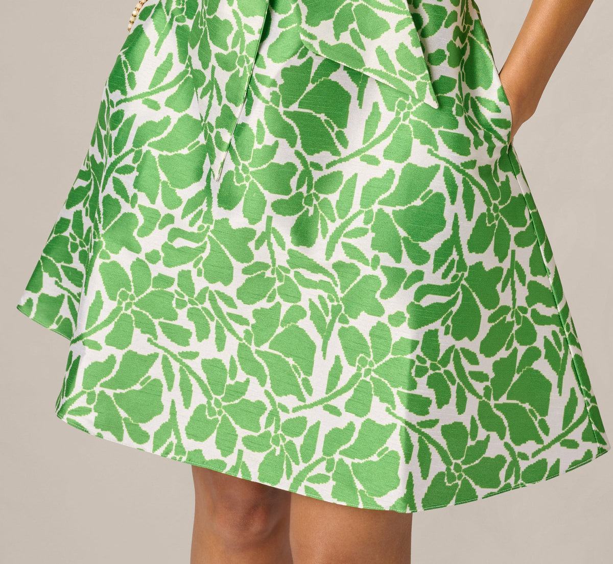 Sleeveless Printed Tie Front Short Dress - Ivory Green | Adrianna Papell