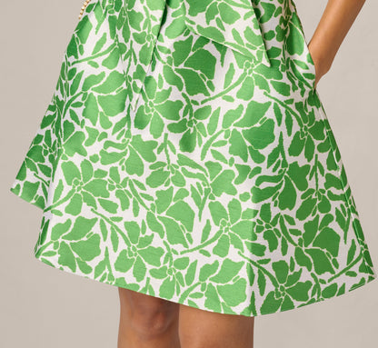 Sleeveless Printed Tie Front Short Dress - Ivory Green | Adrianna Papell