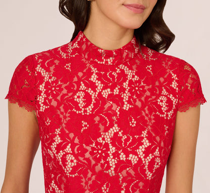 Cap Sleeve Lace Midi Dress - Red Nude | Adrianna Papell