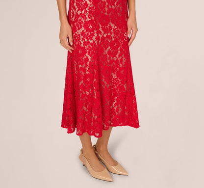 Cap Sleeve Lace Midi Dress - Red Nude | Adrianna Papell