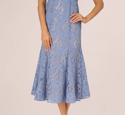 Cap Sleeve Lace Midi Dress - French Blue Nude | Adrianna Papell