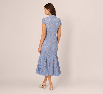 Cap Sleeve Lace Midi Dress - French Blue Nude | Adrianna Papell