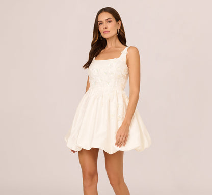 Sleeveless 3D Floral Taffeta Bubble Dress - Ivory | Adrianna Papell