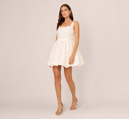 Sleeveless 3D Floral Taffeta Bubble Dress - Ivory | Adrianna Papell
