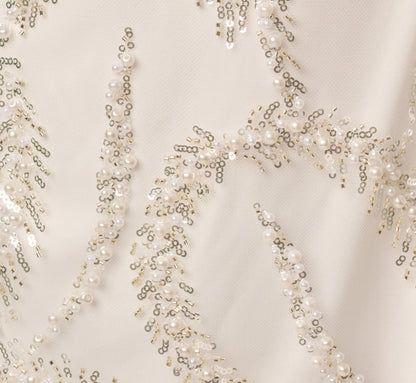 Off Shoulder Feather Pearly Sequin Beaded Sheath Dress - Ivory | Adrianna Papell