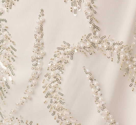 Off Shoulder Feather Pearly Sequin Beaded Sheath Dress - Ivory | Adrianna Papell