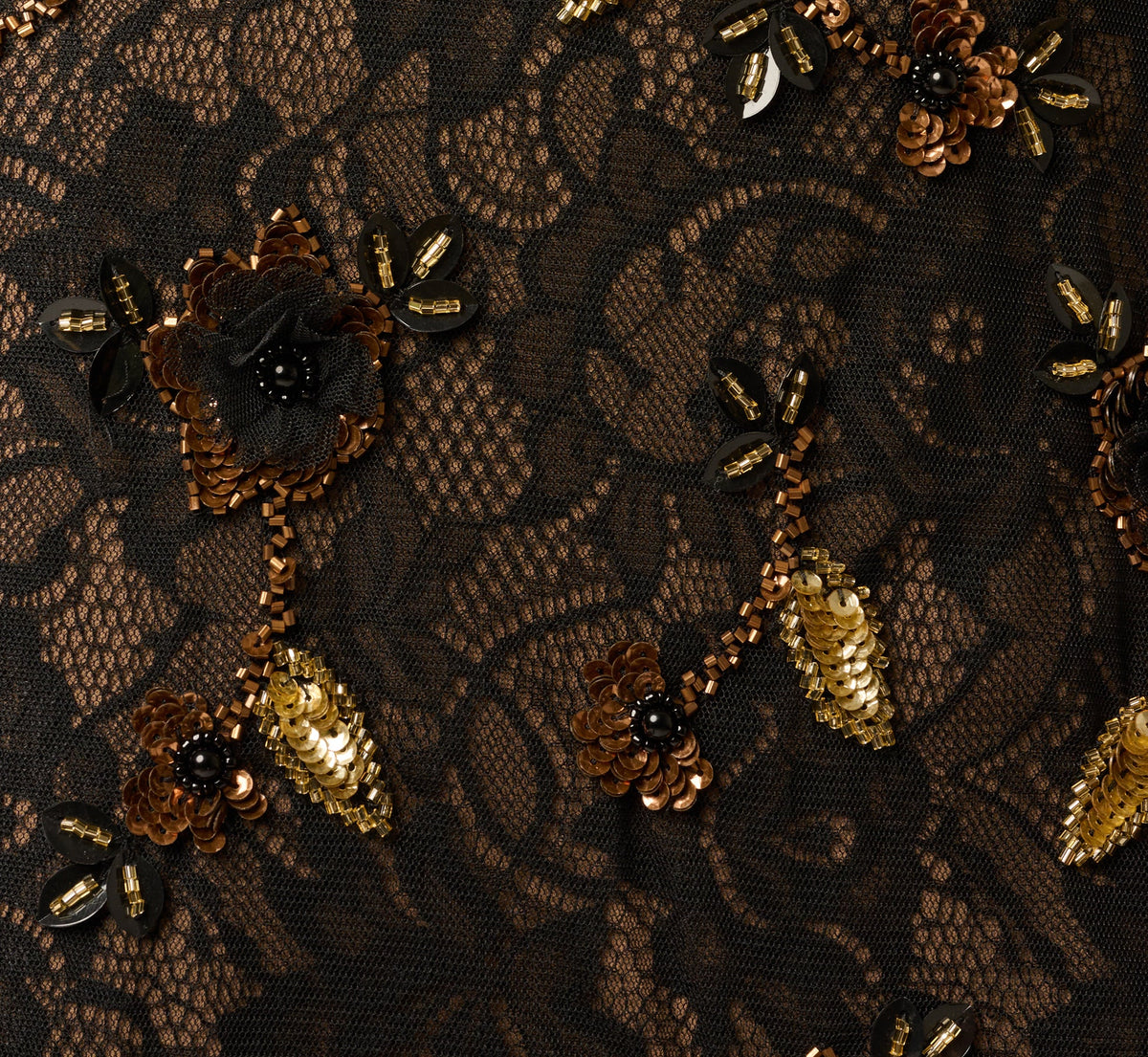 Flutter Sleeve Sequin Beaded Lace Ankle Length Dress - Black Gold | Adrianna Papell