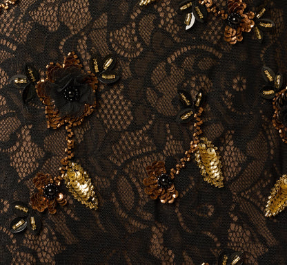 Flutter Sleeve Sequin Beaded Lace Ankle Length Dress - Black Gold | Adrianna Papell