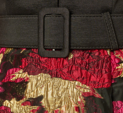 Cap Sleeve Taffeta Floral Jacquard Combo Dress - Black Pink Multi | Adrianna Papell