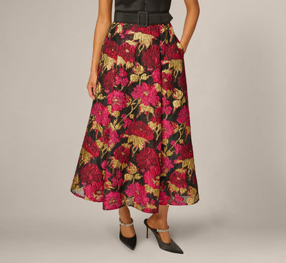 Cap Sleeve Taffeta Floral Jacquard Combo Dress - Black Pink Multi | Adrianna Papell