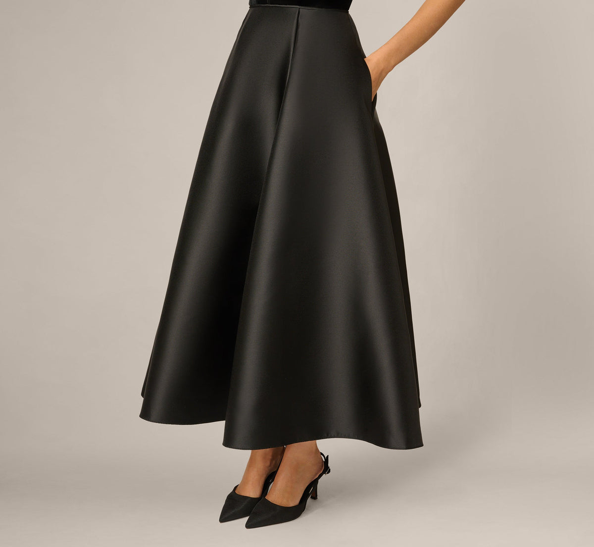 Square Neck Velvet Mikado Ankle Length Combo Dress - Black | Adrianna Papell