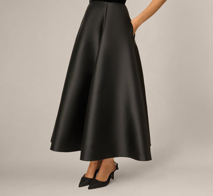 Square Neck Velvet Mikado Ankle Length Combo Dress - Black | Adrianna Papell