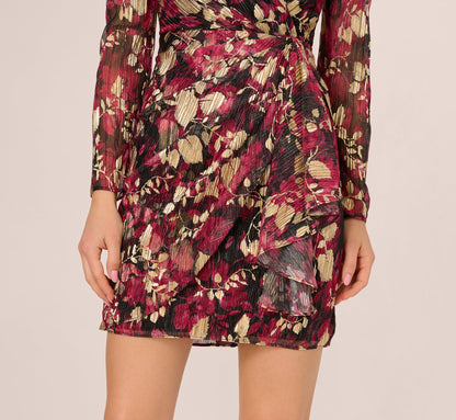Crinkle Foil Wrap Dress - Fuchsia Gold | Adrianna Papell
