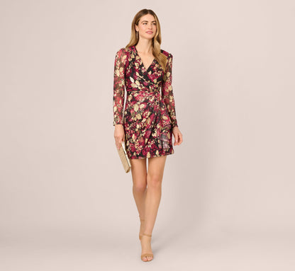 Crinkle Foil Wrap Dress - Fuchsia Gold | Adrianna Papell
