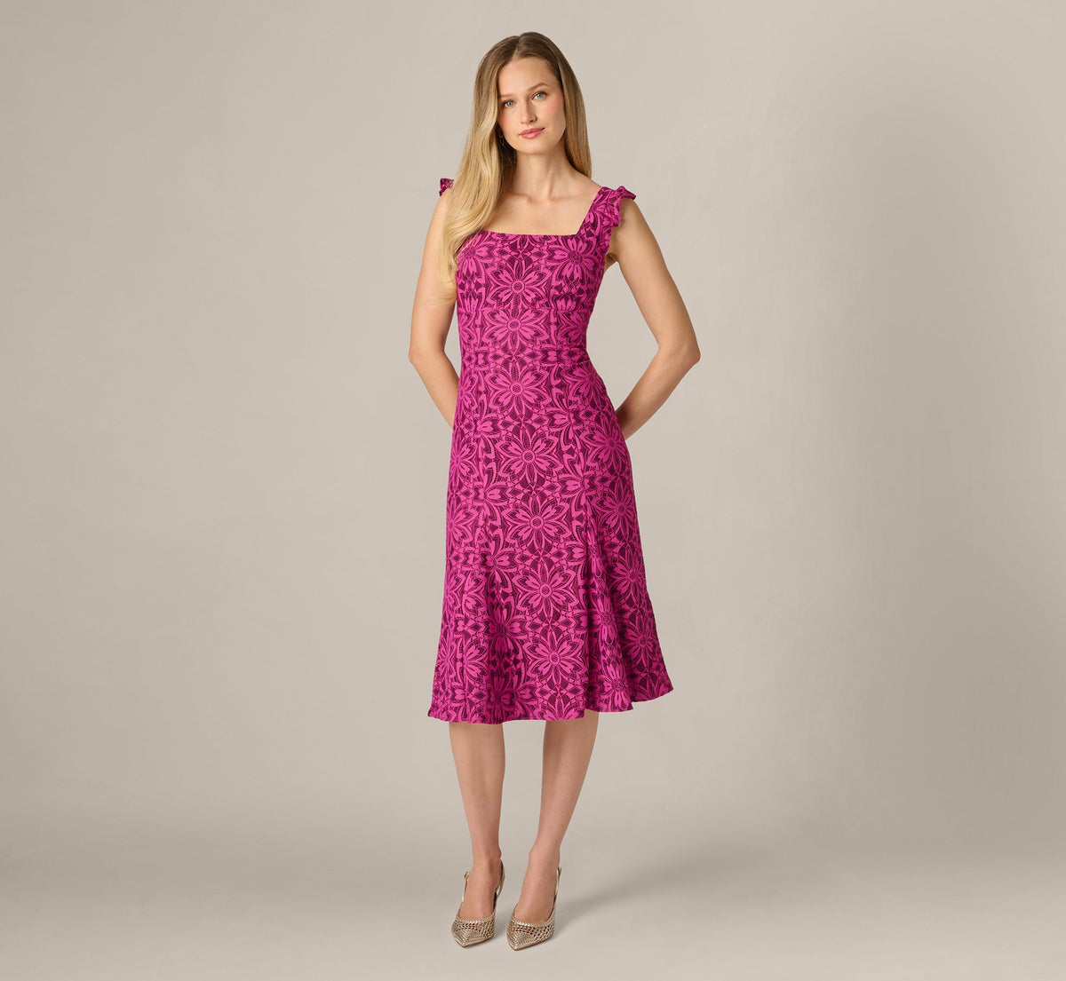 Floral Geometric Lace Midi Dress - Berry Multi | Adrianna Papell