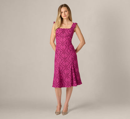 Floral Geometric Lace Midi Dress - Berry Multi | Adrianna Papell