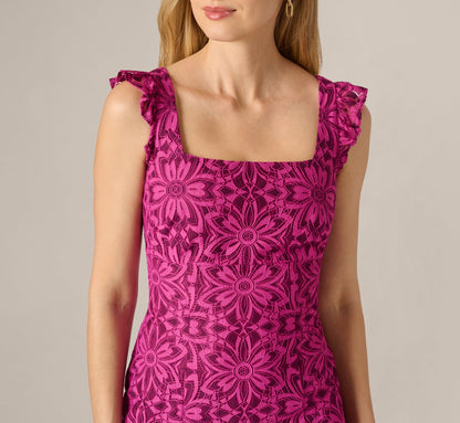 Floral Geometric Lace Midi Dress - Berry Multi | Adrianna Papell