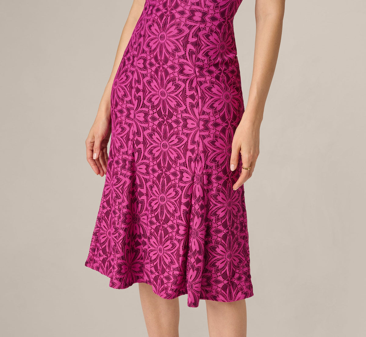 Floral Geometric Lace Midi Dress - Berry Multi | Adrianna Papell