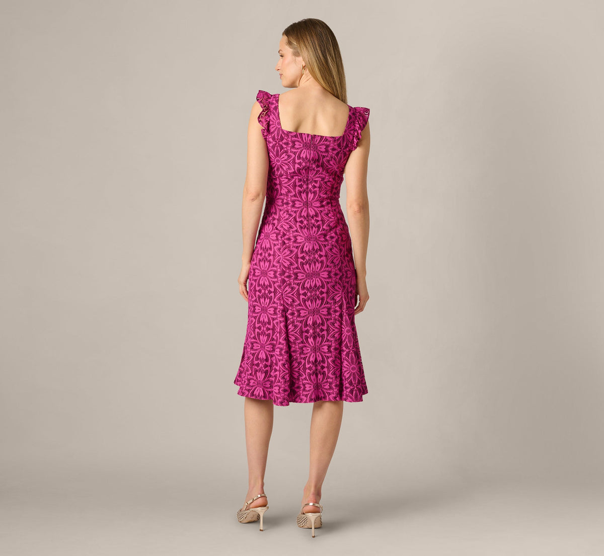Floral Geometric Lace Midi Dress - Berry Multi | Adrianna Papell