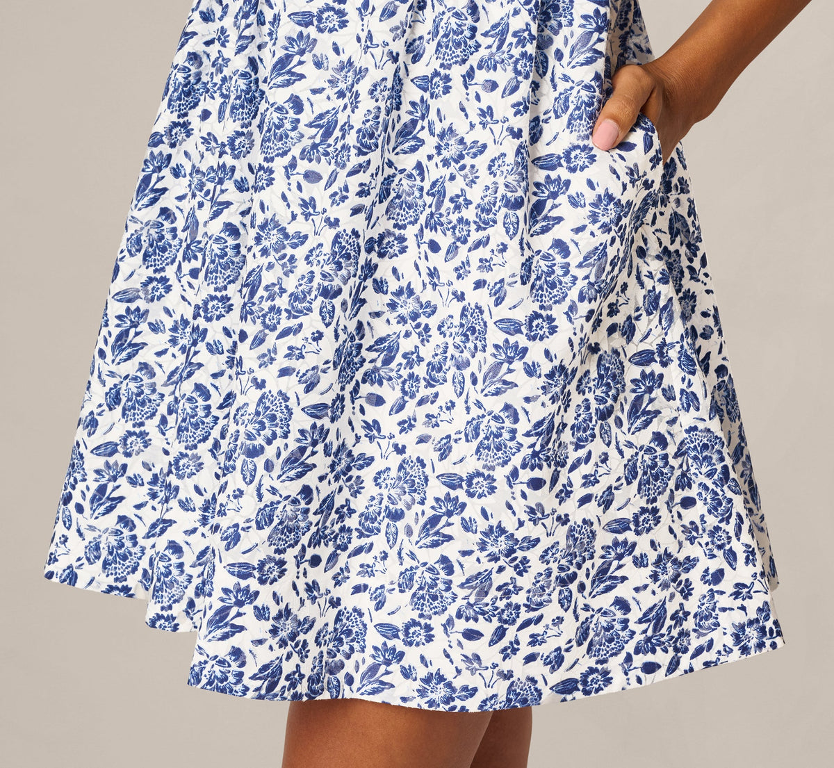Floral Smocked Waist Short Dress - Ivory Blue Multi | Adrianna Papell