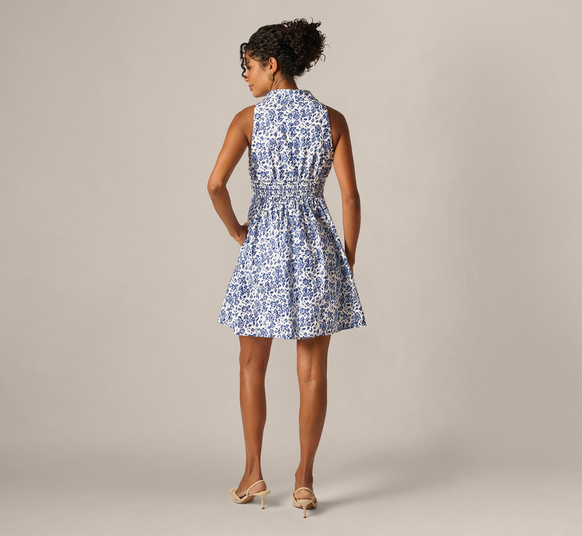 Floral Smocked Waist Short Dress - Ivory Blue Multi | Adrianna Papell