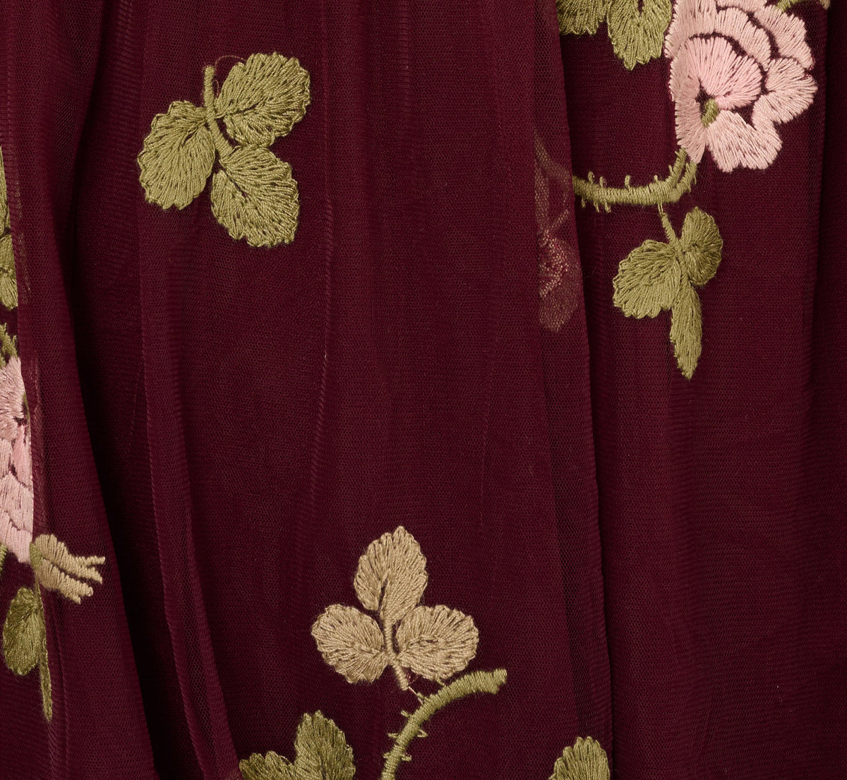 Floral Embroidered Maxi Dress With Sheer Flutter Sleeves - Burgundy Multi | Adrianna Papell