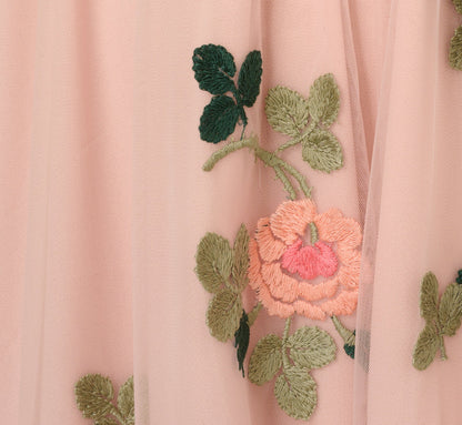 Floral Embroidered Maxi Dress With Sheer Flutter Sleeves - Blush Multi | Adrianna Papell