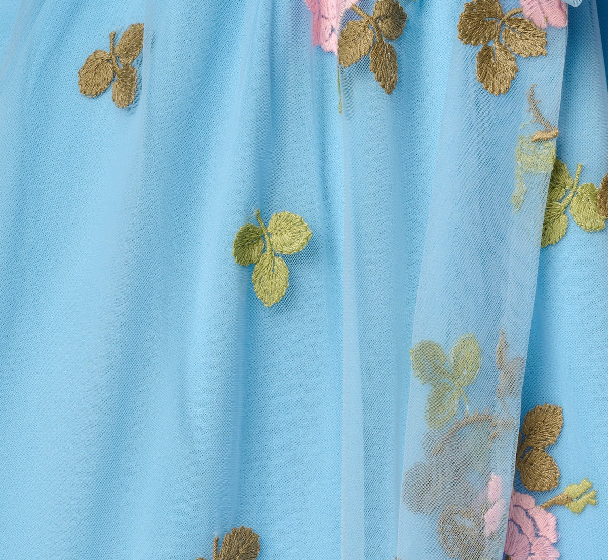 Floral Embroidered Maxi Dress With Sheer Flutter Sleeves - Light Blue Multi | Adrianna Papell