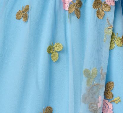 Floral Embroidered Maxi Dress With Sheer Flutter Sleeves - Light Blue Multi | Adrianna Papell