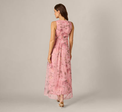 Floral Print Mesh Smocked Maxi Dress - Blush Multi | Adrianna Papell