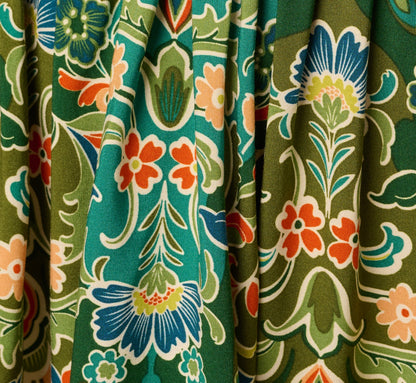 Long Sleeve Keyhole Antique Floral Print Short Dress - Olive Multi | Adrianna Papell