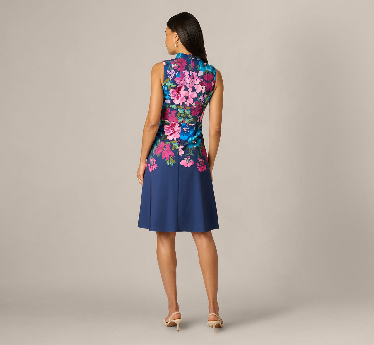 Collared Floral Border Twill Midi Dress - Navy Multi | Adrianna Papell