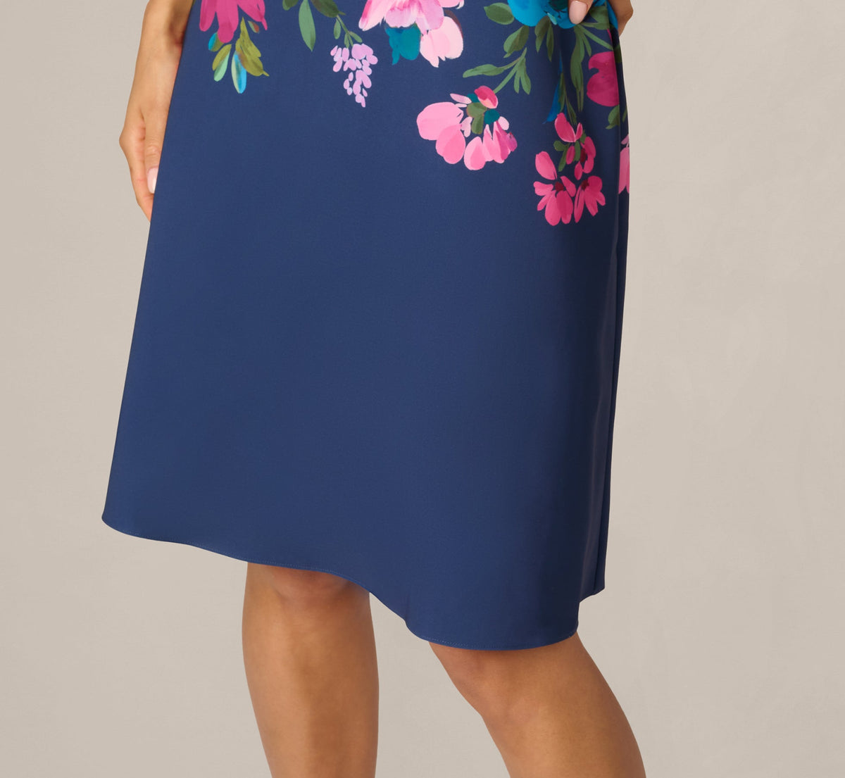 Collared Floral Border Twill Midi Dress - Navy Multi | Adrianna Papell