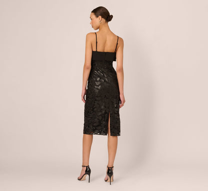 Faux Leather Cut Lace Midi Sheath Dress - Black | Adrianna Papell