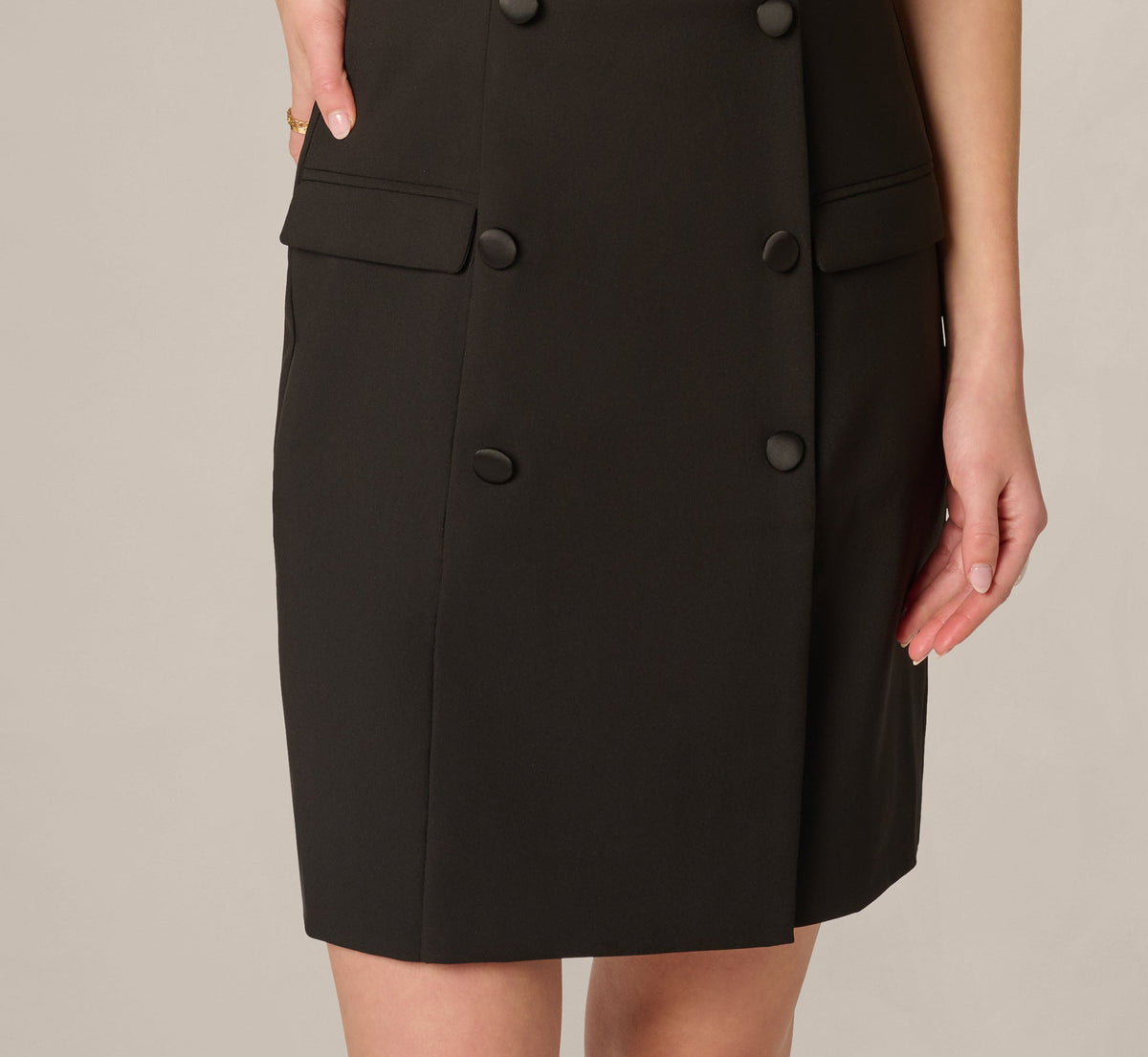 Double Breasted Tuxedo Short Halter Dress - Black | Adrianna Papell