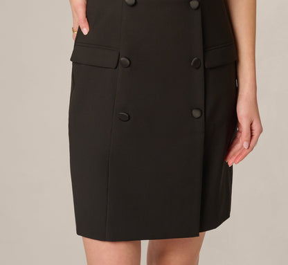 Double Breasted Tuxedo Short Halter Dress - Black | Adrianna Papell