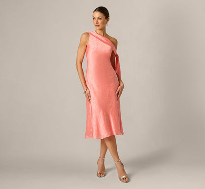 Draped Shoulder Butterfly Jacquard Midi Dress - Coastal Sun | Adrianna Papell