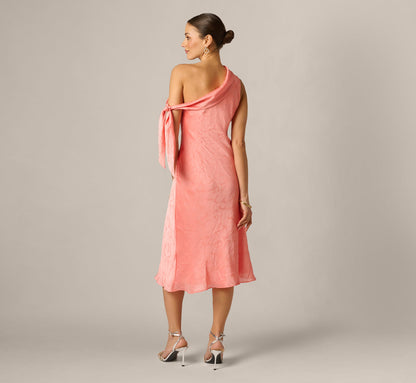 Draped Shoulder Butterfly Jacquard Midi Dress - Coastal Sun | Adrianna Papell