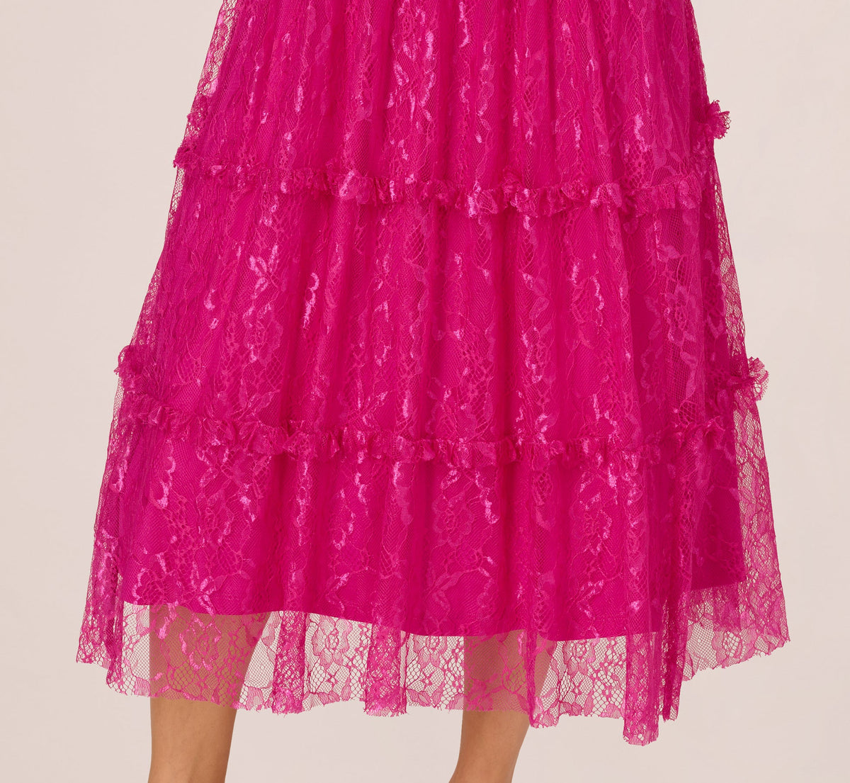 Sleeveless Square Neck Tiered Lace Midi Dress - Electric Passion | Adrianna Papell