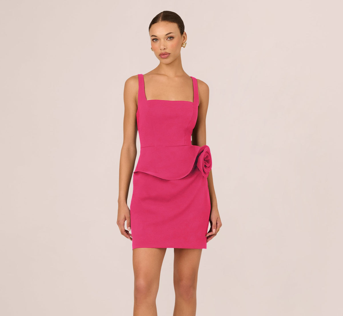 Sleeveless Rosette Peplum Mini Dress - Dahlia Dusk | Adrianna Papell