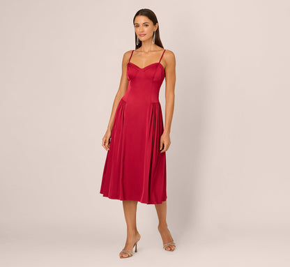 Stretch Satin Corset Back Midi Dress - Matador Red | Adrianna Papell