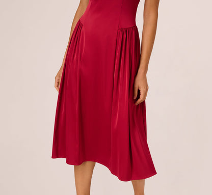 Stretch Satin Corset Back Midi Dress - Matador Red | Adrianna Papell