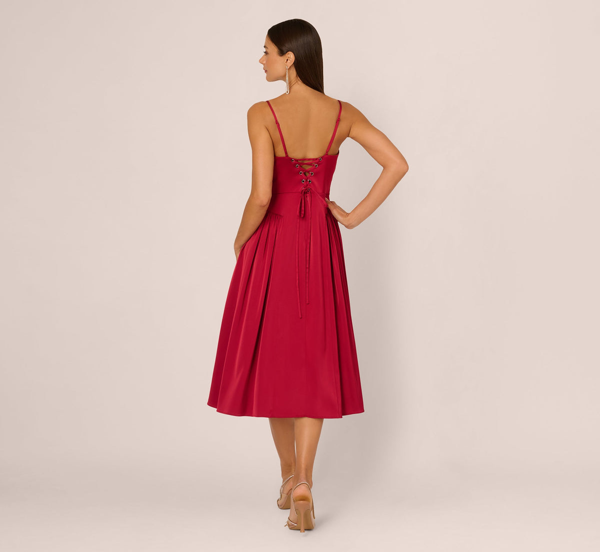 Stretch Satin Corset Back Midi Dress - Matador Red | Adrianna Papell