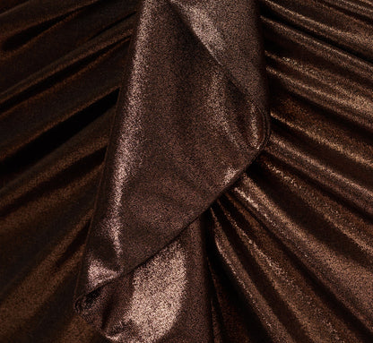 Foil Ruched Ruffle Halter Midi Dress - Cinnamon | Adrianna Papell